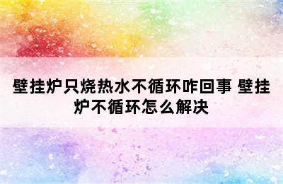 壁挂炉只烧热水不循环咋回事 壁挂炉不循环怎么解决